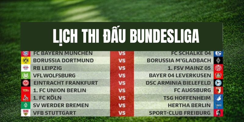 Theo dõi lịch thi đấu Bundesliga mới nhất