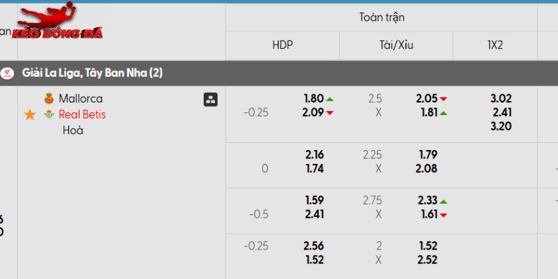Tỷ lệ kèo Mallorca vs Real Betis